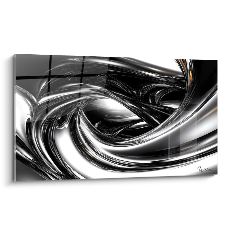 Tableau tourbillon métallique - Flux d'argent - édition spirale abstrait