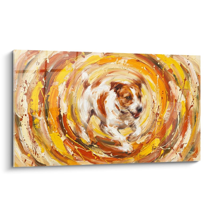 Tableau Tourbillon Dynamique Tons Ocre et Orange - Mouvement Canin Expressif - Edition Jack Russel Terrier