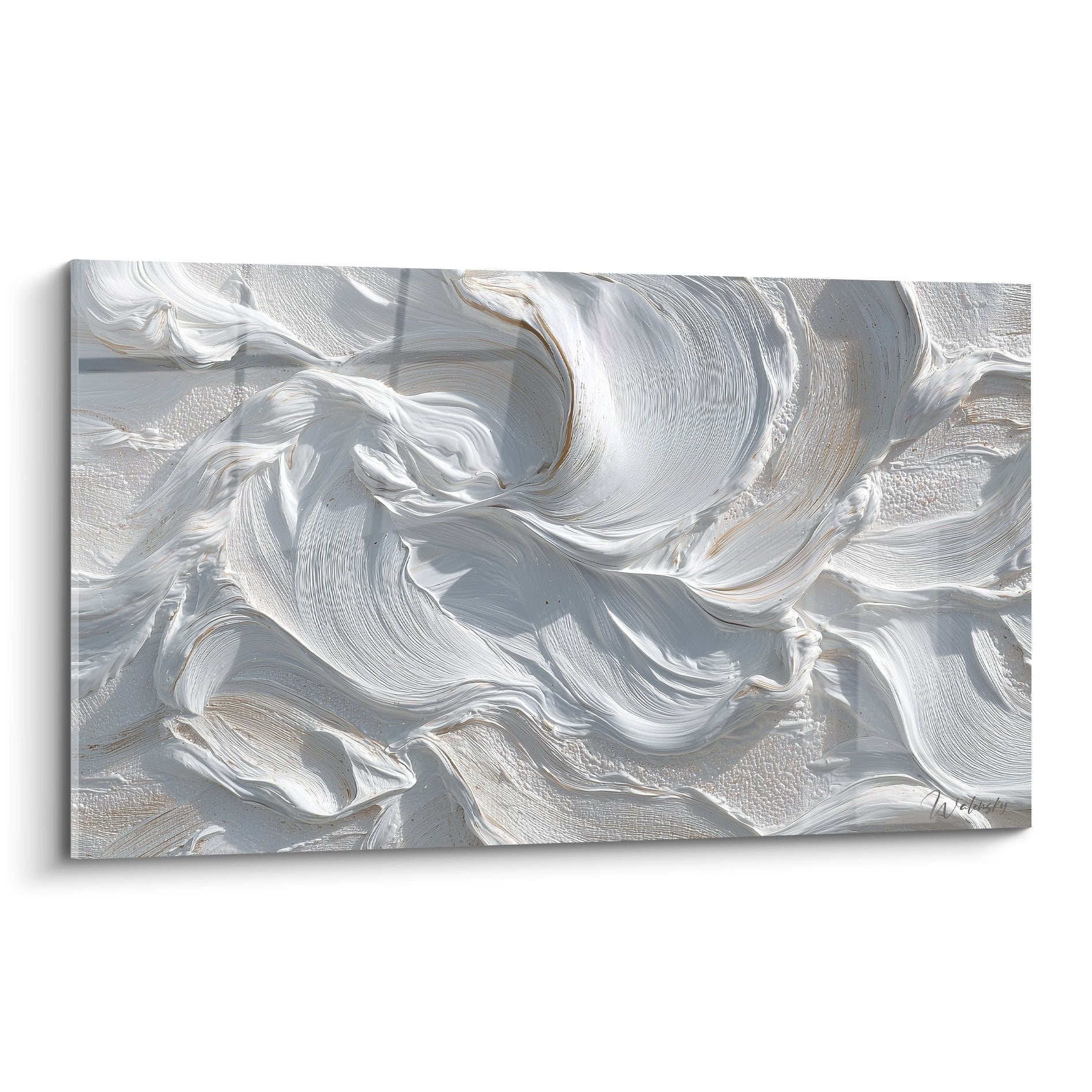 Tableau abstrait tourbillons gris argenté blanc feng shui métal nord-ouest mouvements fluides spirales