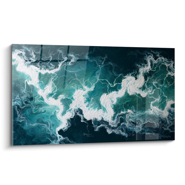Schilderij Waterige Draaikolken Turquoise en Wit - Vloeiende Harmonie - Feng Shui Noord Water Editie