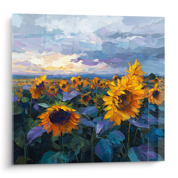 Tableau Champ de tournesols jaune et bleu - Crépuscule doré - Edition Tournesol