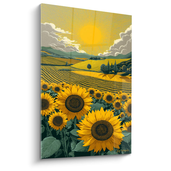 Tableau Champ de tournesols sous soleil doré - Éveil doré des champs - Edition Tournesol