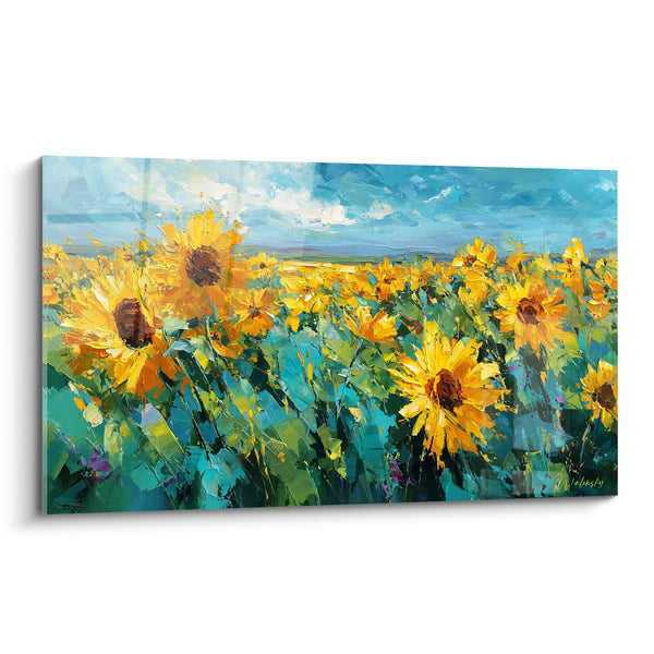 Tableau Champ de tournesols jaune et turquoise - Été en fleurs - Edition Tournesol