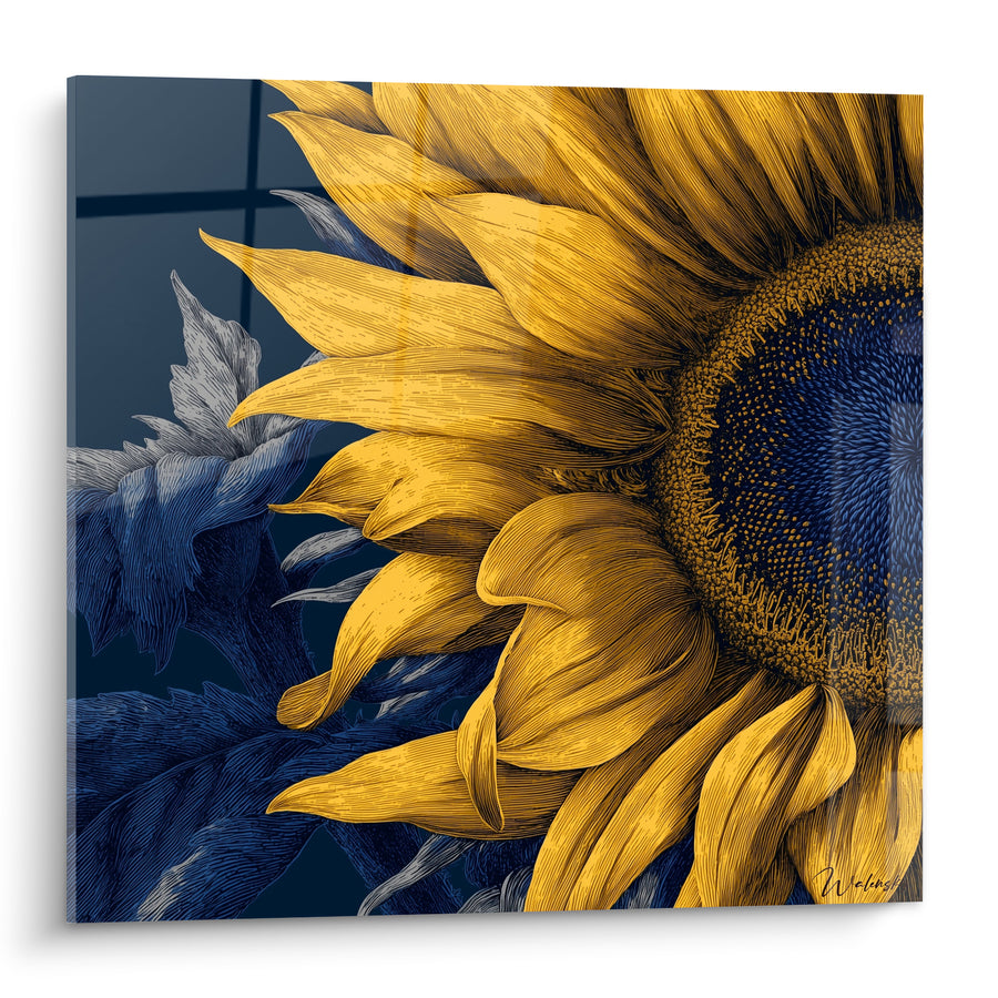 Tableau Tournesol doré aux pétales bleu marine - Éclat nocturne - Edition Tournesol