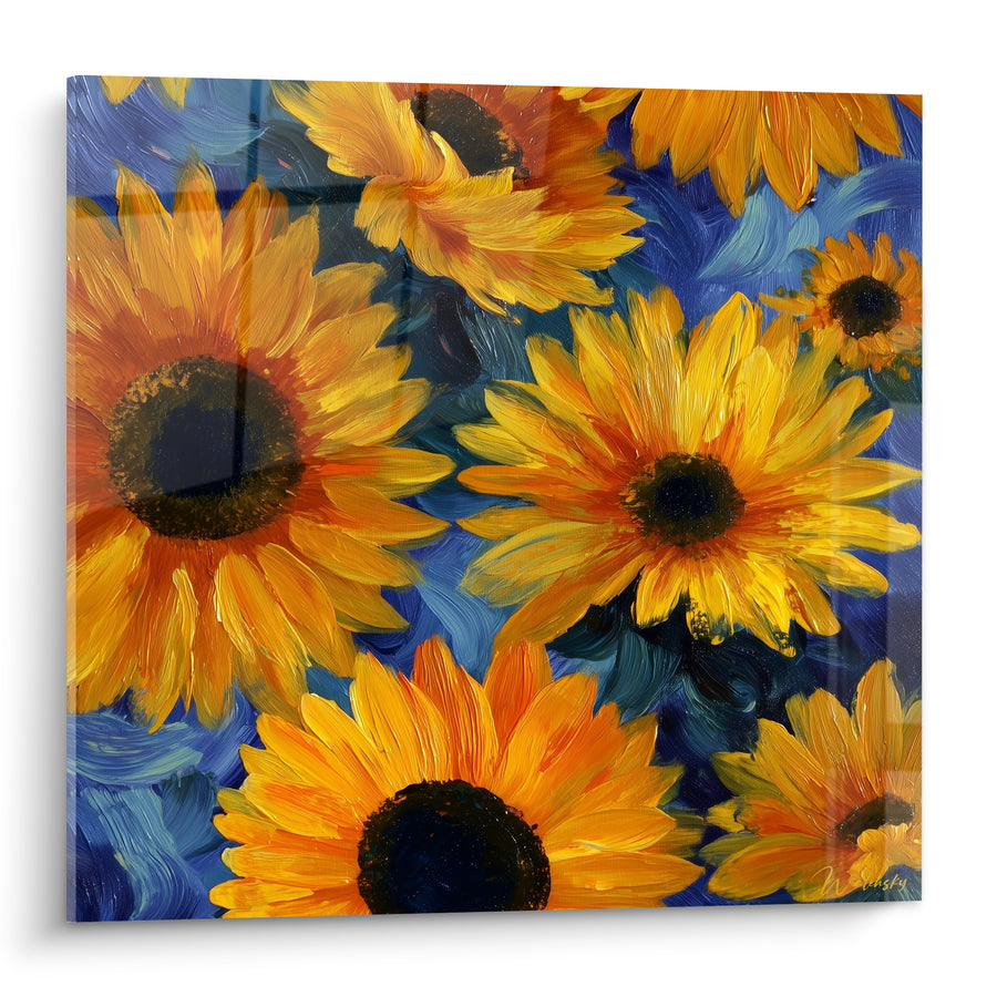 Tableau Tournesols dorés aux pétales bleu nuit - Éclat de midi - Edition Tournesol