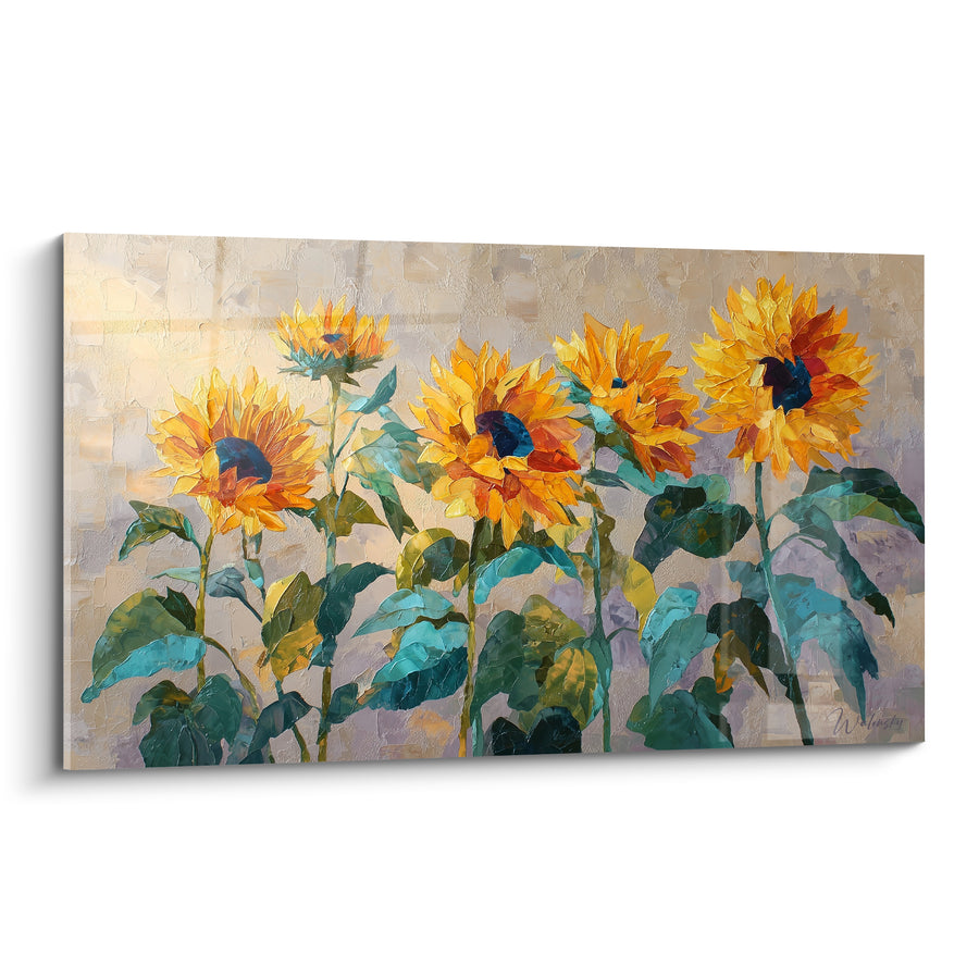 Tableau Tournesols dorés aux feuilles turquoise - Éveil d'été - Edition Tournesol