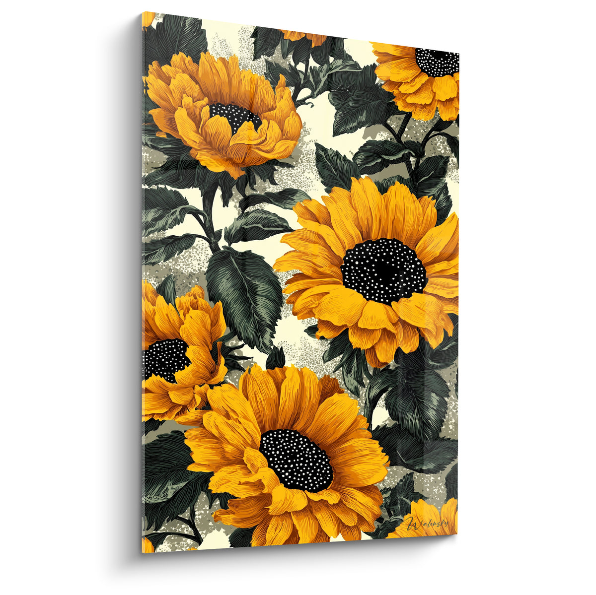 Tournesols dorés aux cœurs noirs mouchetés et feuillage anthracite en pleine floraison