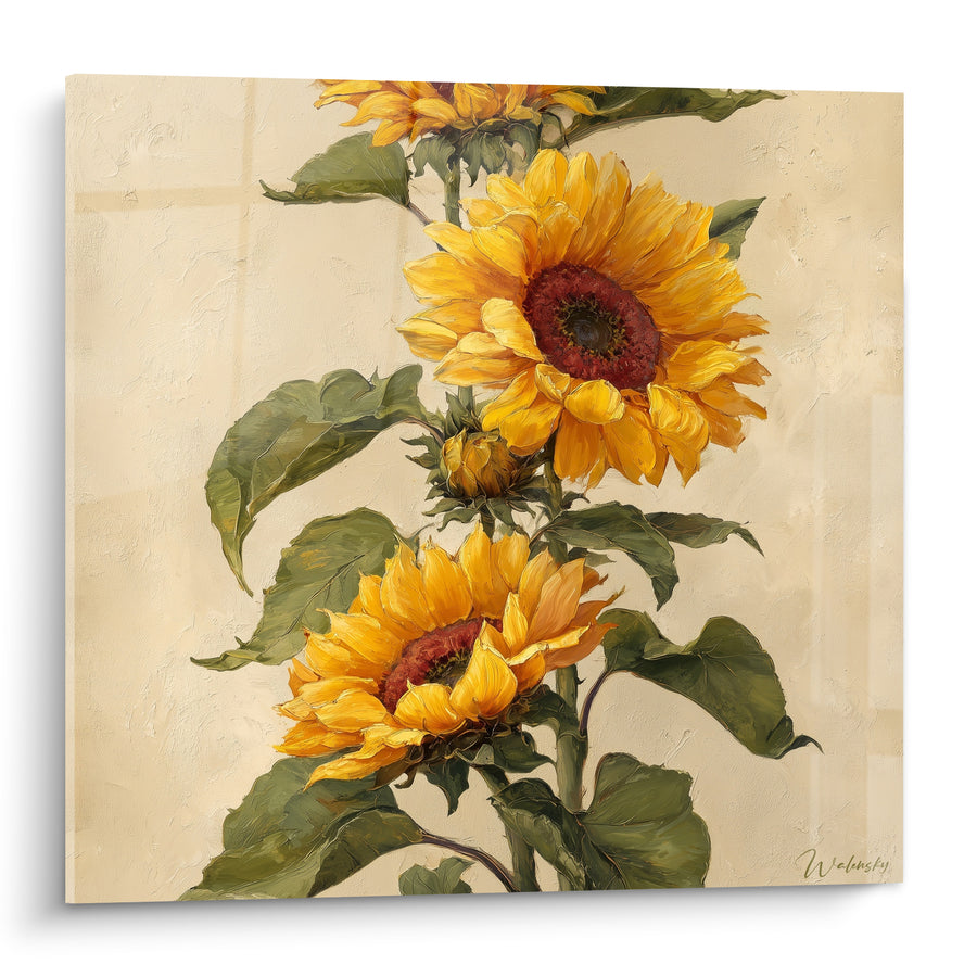 Tableau Tournesols dorés à tige verte - Lumière de juillet - Edition Tournesol