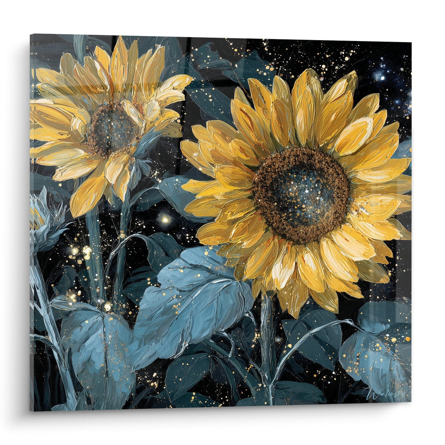 Tableau Tournesols dorés sur fond nocturne étoilé - Éclat sous les étoiles - Edition Tournesol