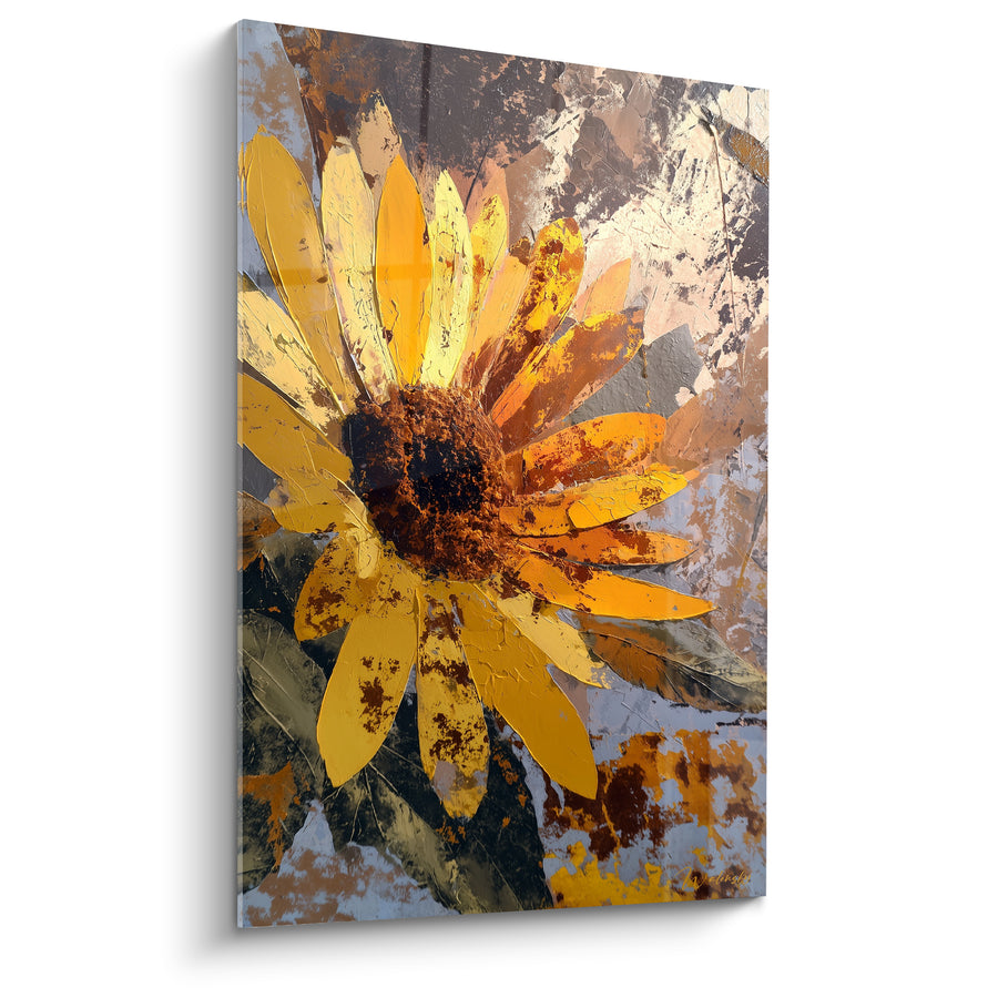Tableau Tournesol doré aux textures rouillées - Éclat d'automne - Edition Tournesol