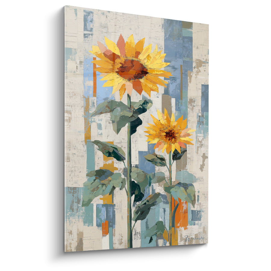 Tableau Tournesols jaunes et fond bleu pastel - Souvenir d'été - Edition Tournesol