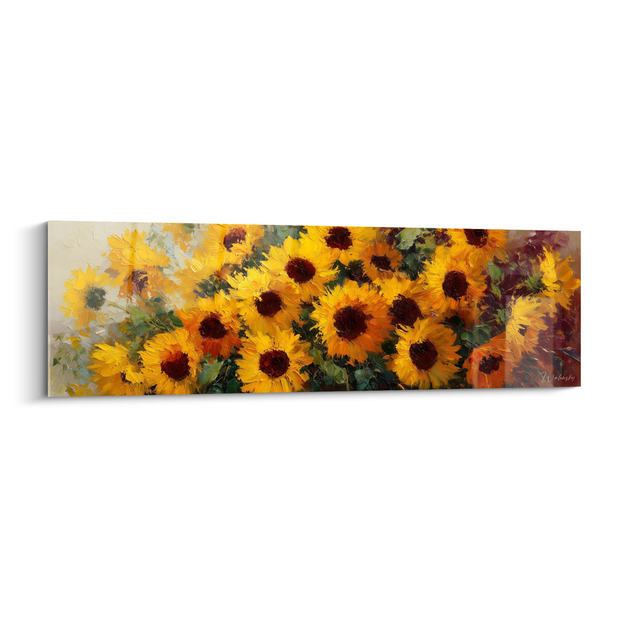 Tableau Tournesols jaunes et bruns en rangée dense - Cœurs pourpre foncé - Edition Tournesol