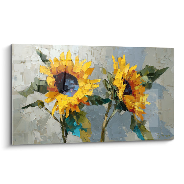 Tableau Tournesols jaunes et gris texturés - Éclosion de lumière - Edition Tournesol