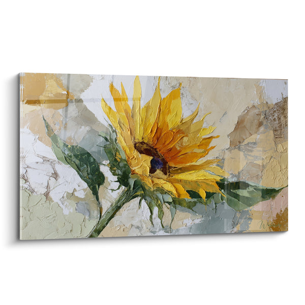 Tableau Tournesol jaune et vert au couteau - Lumière d'été - Edition Tournesol