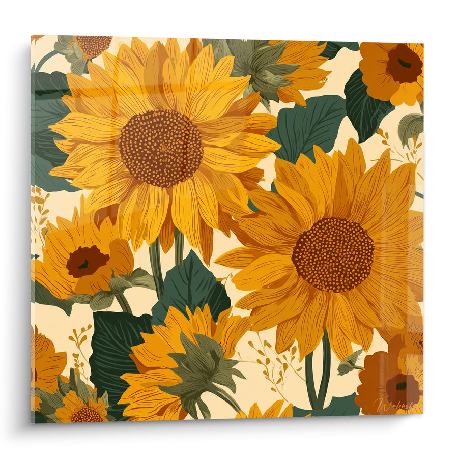 Tableau Tournesols dorés et verts sur fond ivoire - Petite abeille cachée - Edition Tournesol