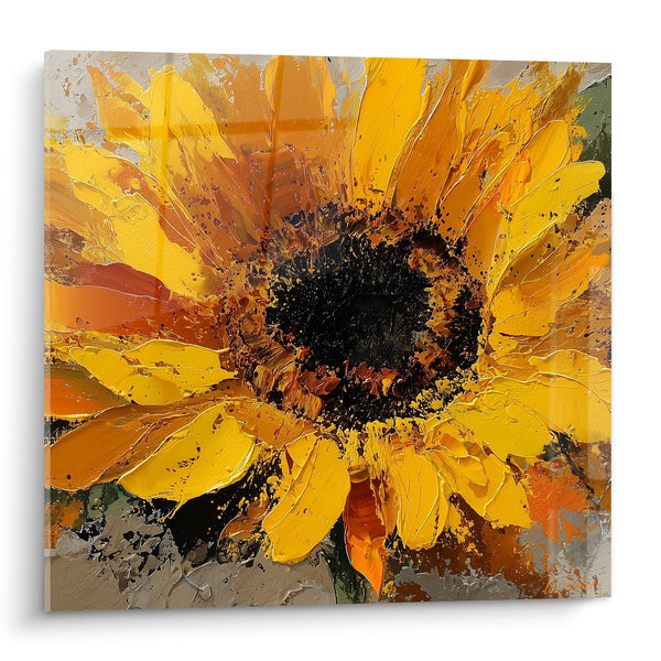 Tableau Tournesol jaune et brun aux pétales empâtés - Éclat solaire brut - Edition Tournesol