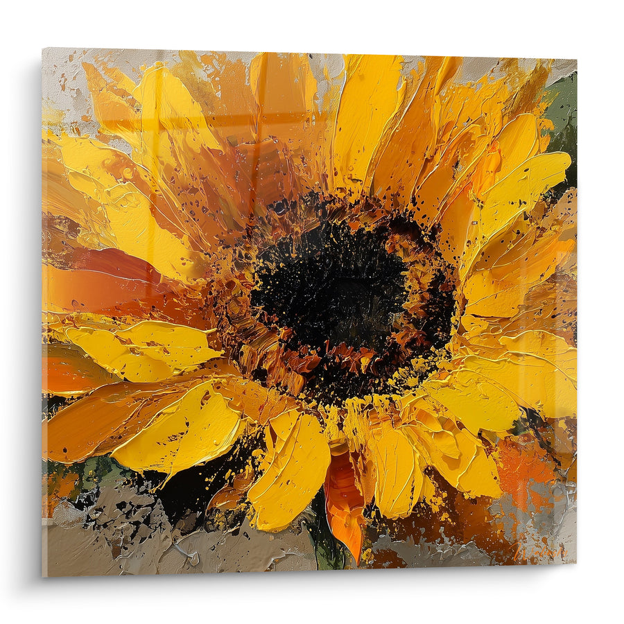 Tableau Tournesol jaune et brun aux pétales empâtés - Éclat solaire brut - Edition Tournesol