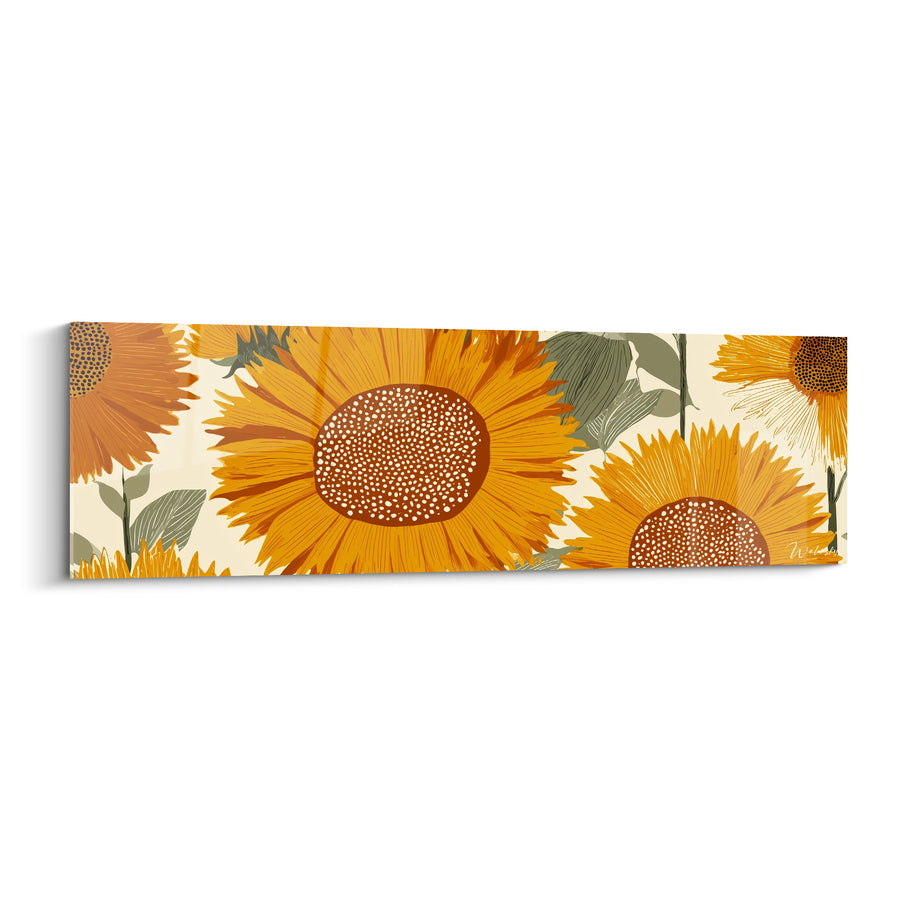 Tableau Tournesols orange et vert cœurs mouchetés serrés - Rangée de fleurs multiples - Edition Tournesol