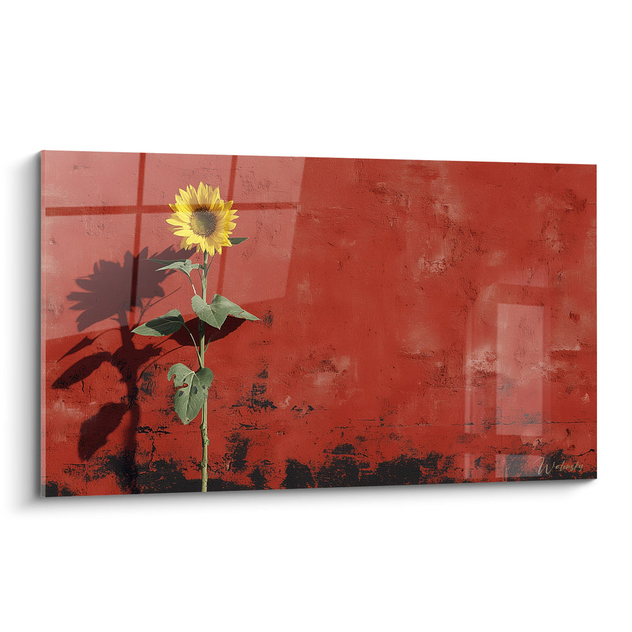 Tableau Tournesol solitaire contre un mur rouge - Ombre portée - Edition Tournesol
