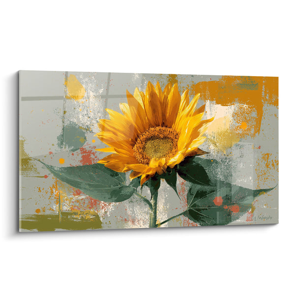 Tableau Tournesol jaune et gris fond éclaboussé - Éclat des champs - Edition Tournesol