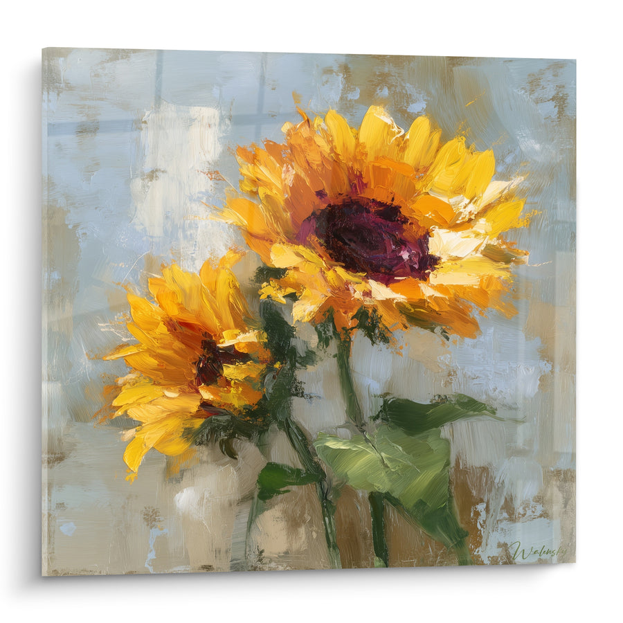 Tableau Tournesols jaunes et bleu pâle en vase - Éveil doré - Edition Tournesol