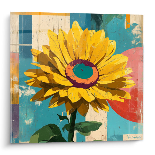 Quadri Girasole giallo e blu dal cuore turchese - Splendore estivo retrò - Edizione Girasole