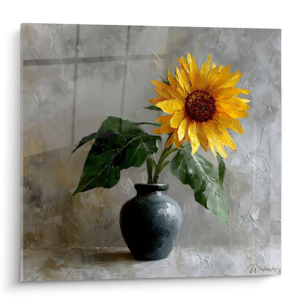 Tableau Tournesol jaune en vase anthracite - Simplicité lumineuse - Edition Tournesol