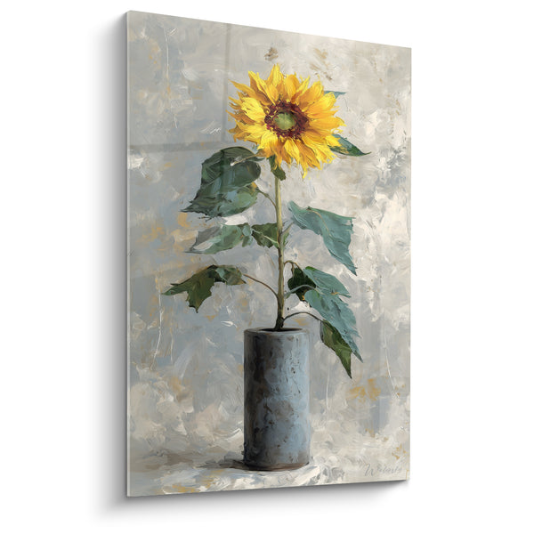 Tableau Tournesol jaune et vase gris texturé - Éclosion solitaire - Edition Tournesol