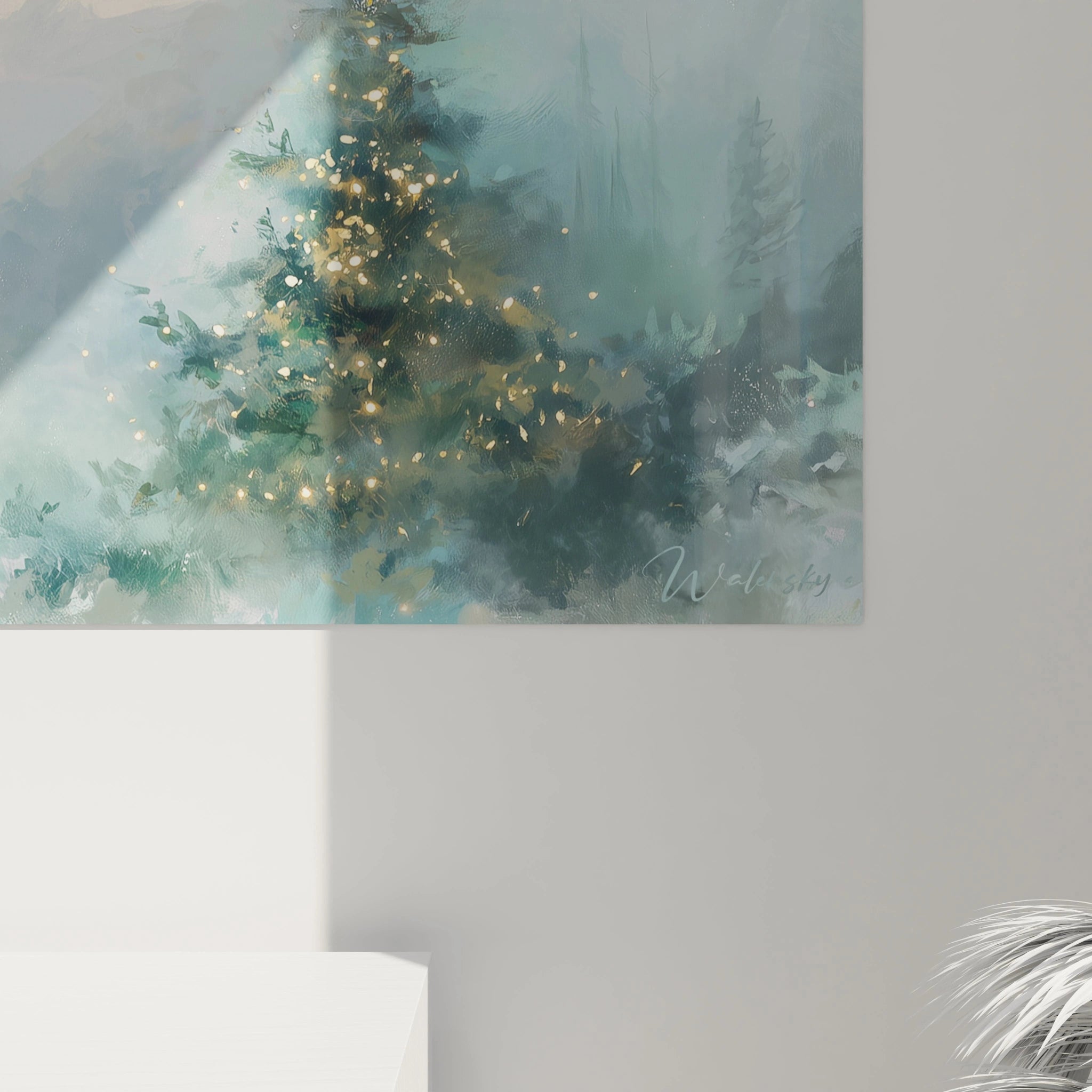 Tableau train édition Noël de Walensky avec un arbre illuminé et un paysage hivernal apaisant