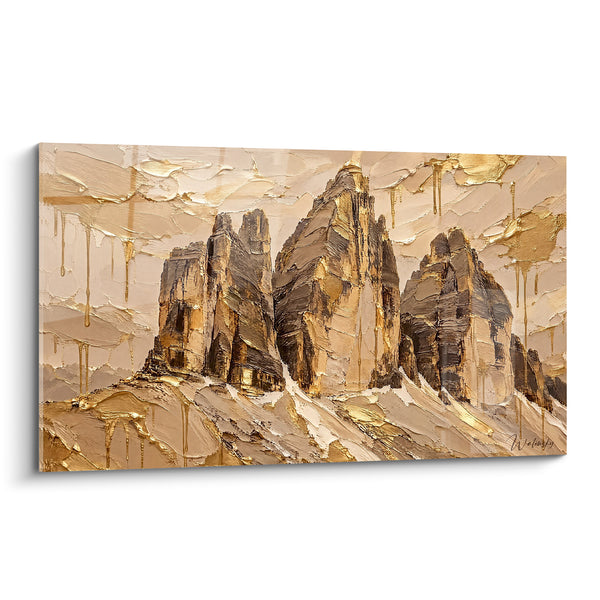 Tableau Sommets rocheux dorés et bruns texturés - Majesté dorée - Edition Tre Cime di Lavaredo Vénétie Italie