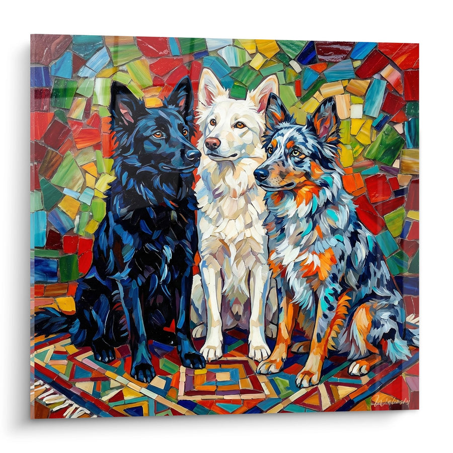 Tableau Trio de Mudi Mosaïque Multicolore - Harmonie Canine - Edition Mudi