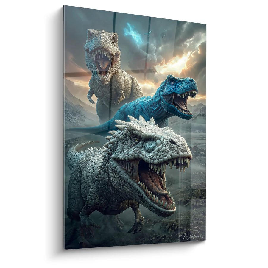 Tableau Trois Dinosaures Rugissants - Titans Préhistoriques - édition Dinosaure