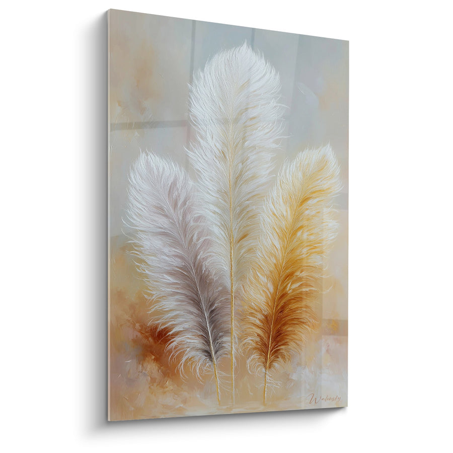 Three White Feathers with Golden and Copper Hues - Ethereal Softness - Feather Edition