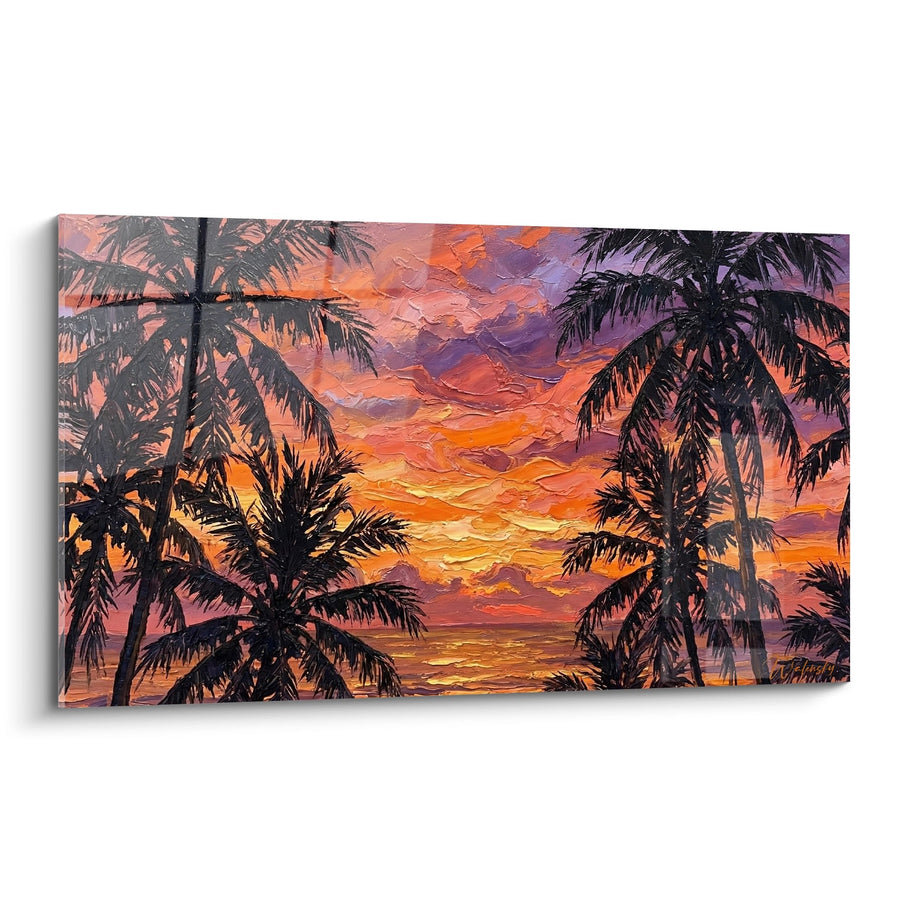 Tableau Coucher de Soleil Tropical aux Tons Orange et Violets - Crépuscule Exotique - Edition Bali