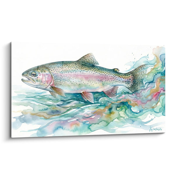 Multicolor Trout Watercolor Painting Turquoise and Pink Tones - Aquatic Escape - River Fishing Edition