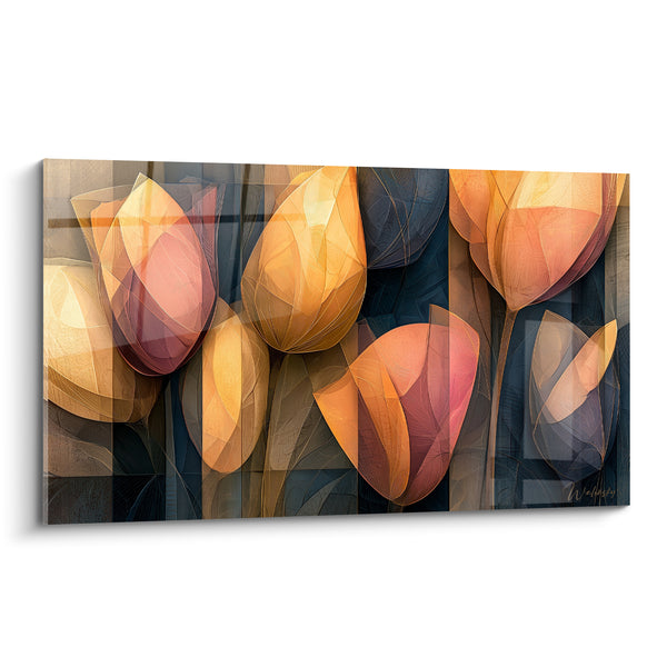 Tableau Tulipes translucides ambrées et anthracite - Lueur florale - Edition Tulipe