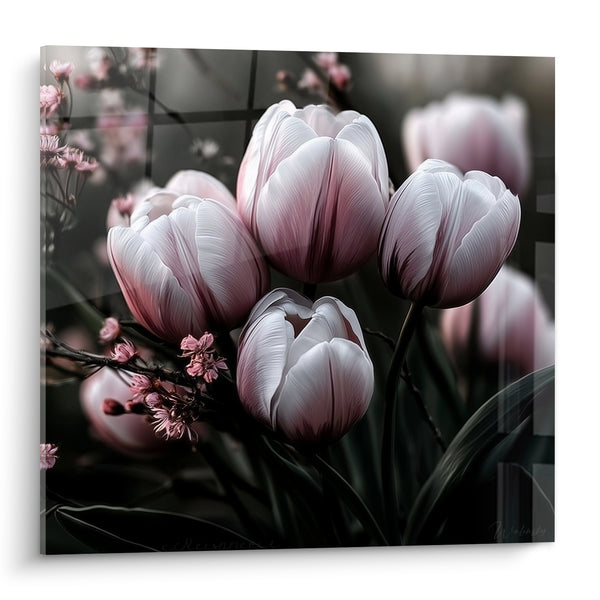 Tableau Bouquet blanc et rose aux fleurs de cerisier - Douceur printanière - Edition Tulipe