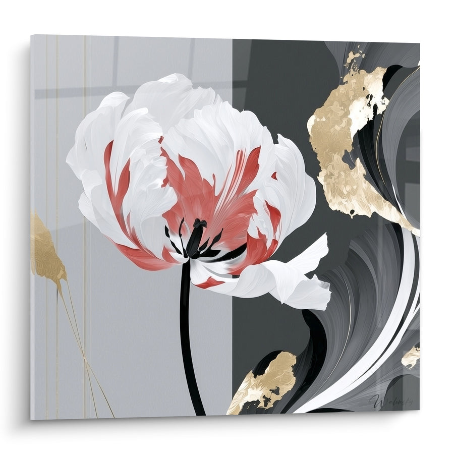 Tableau Tulipe blanche aux stries corail - Éclosion gracieuse - Edition Tulipe