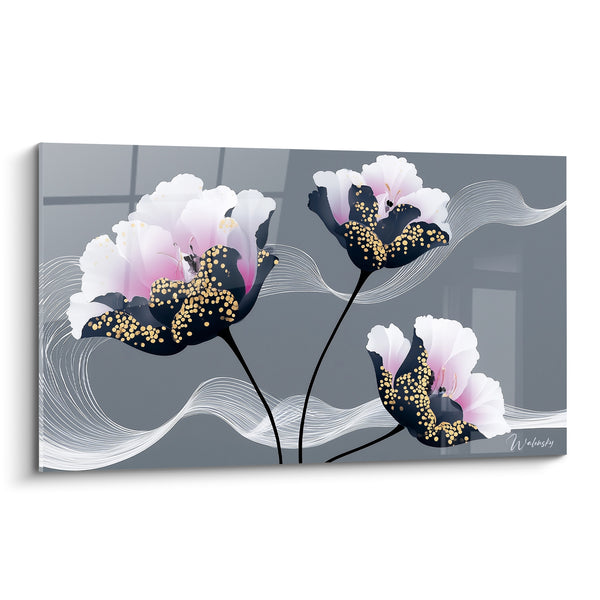 Tableau Tulipes blanches et noires mouchetées d'or - Voile de nuit doré - Edition Tulipe