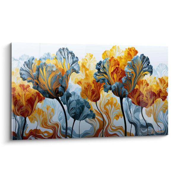 Tableau Tulipes fauves aux pétales bleu ardoise - Souffle floral ardent - Edition Tulipe