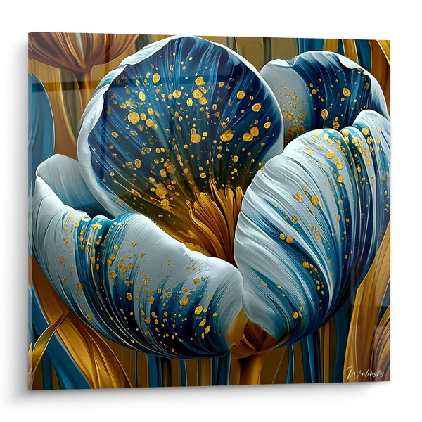 Tableau Tulipe bleu marine et doré mouchetée - Éclosion précieuse - Edition Tulipe