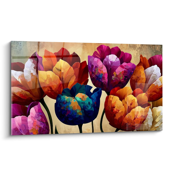 Tableau Tulipes bleu marine et orange fauve - Bouquet triomphant - Edition Tulipe
