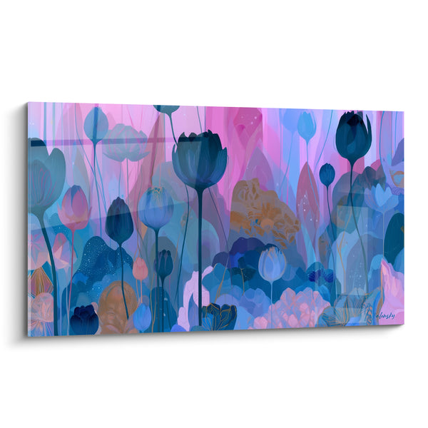 Tableau Tulipes bleu marine et rose poudré - Jardin de minuit - Edition Tulipe