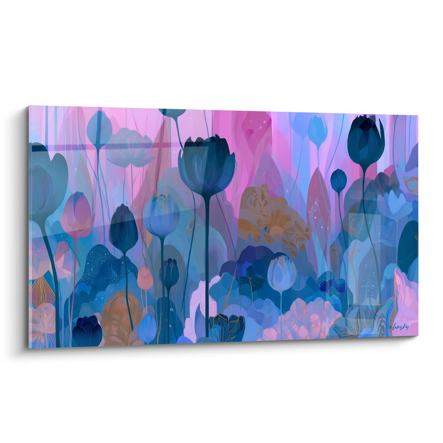 Tableau Tulipes bleu marine et rose poudré - Jardin de minuit - Edition Tulipe