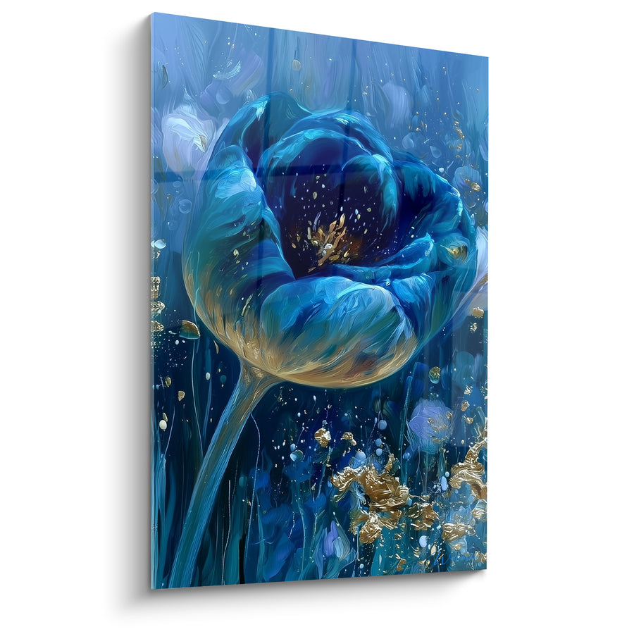 Tableau Tulipe bleue et dorée aux éclats scintillants - Immersion abyssale - Edition Tulipe
