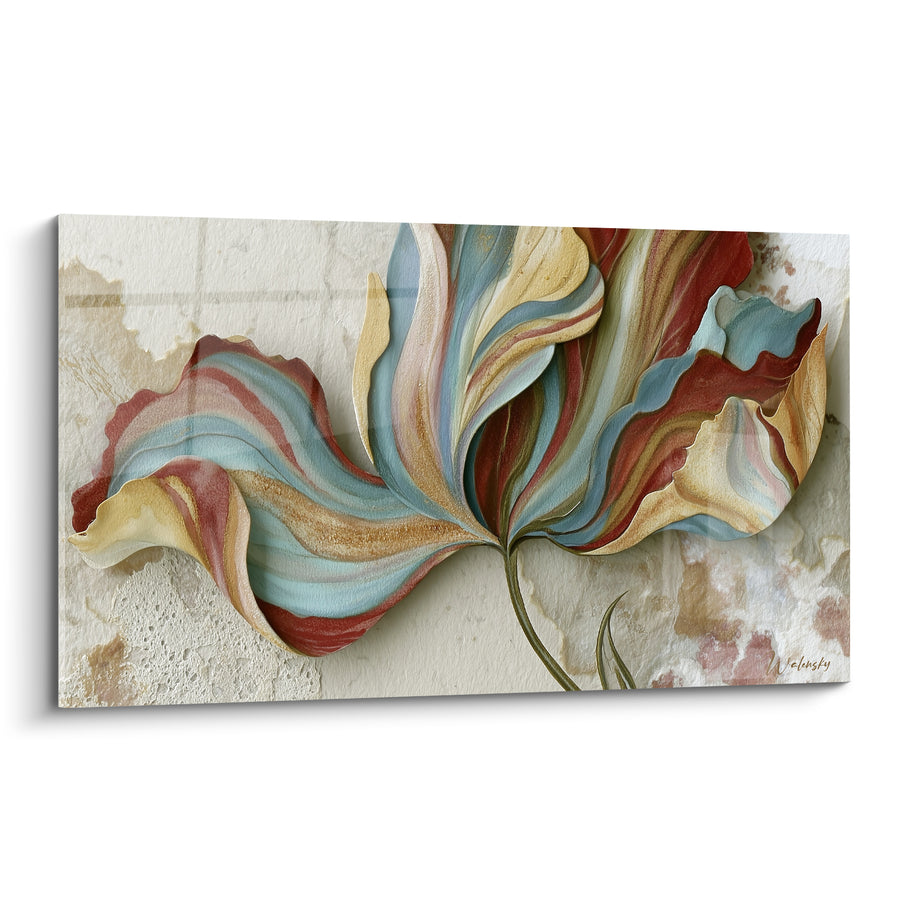 Tableau Tulipe déployée aux pétales bleu terracotta - Envol pétale - Edition Tulipe