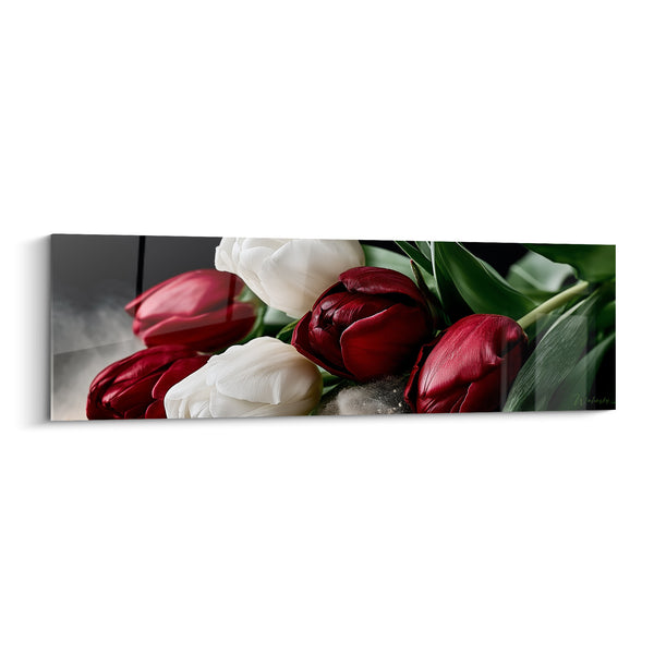 Tableau Tulipes couchées bordeaux et blanches - Repos floral - Edition Tulipe