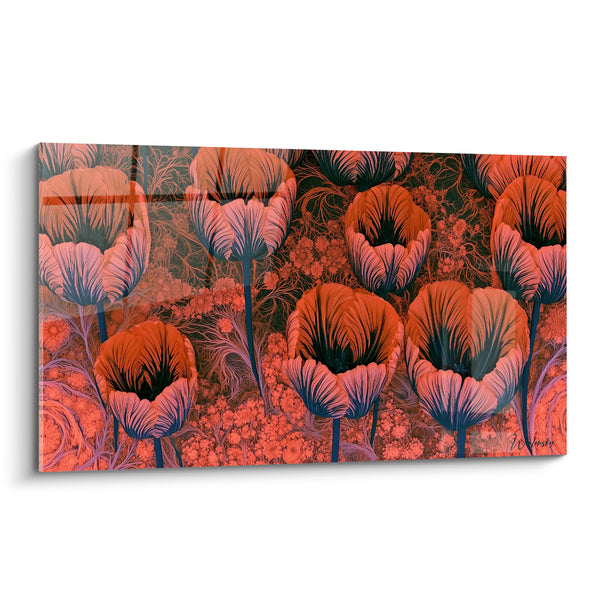 Tableau Tulipes corail et bleu marine illustrées - Éveil du jardin - Edition Tulipe