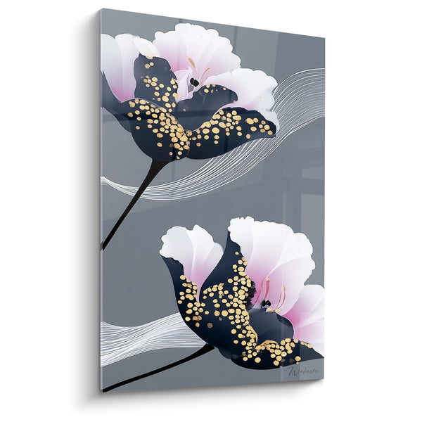 Tableau Tulipes graphiques anthracite et rose poudré - Souffle floral raffiné - Edition Tulipe