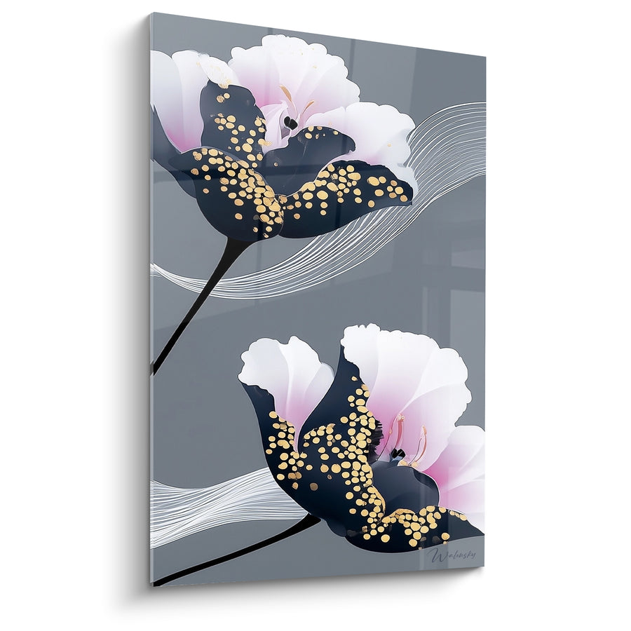 Tableau Tulipes graphiques anthracite et rose poudré - Souffle floral raffiné - Edition Tulipe